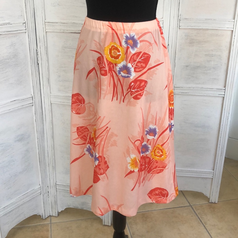 Vintage floral midi skirt peach, lilac, marigold